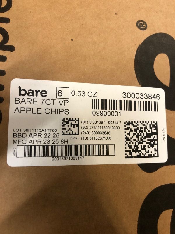 Photo 1 of bare Baked Crunchy Apple Chips, 2 Flavor Variety, 0.53oz Snack Bags - 42 COUNT **** BBD 4/22/26