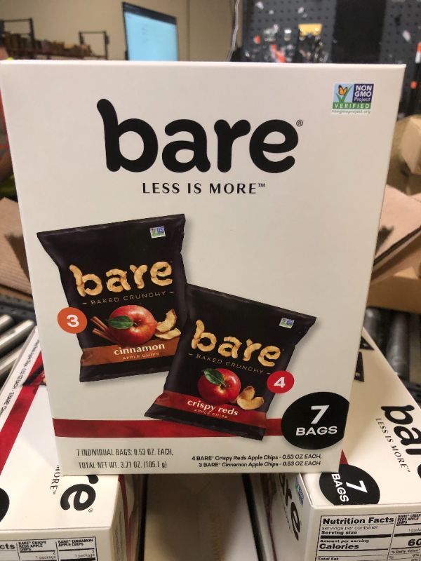 Photo 1 of bare Baked Crunchy Apple Chips, 2 Flavor Variety, 0.53oz Snack Bags - 42 COUNT **** BBD 4/22/26