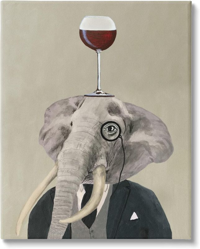 Photo 1 of Stupell Industries Fancy Elephant Suit Monocle Holding Wine Glass, Design by Coco de Paris
