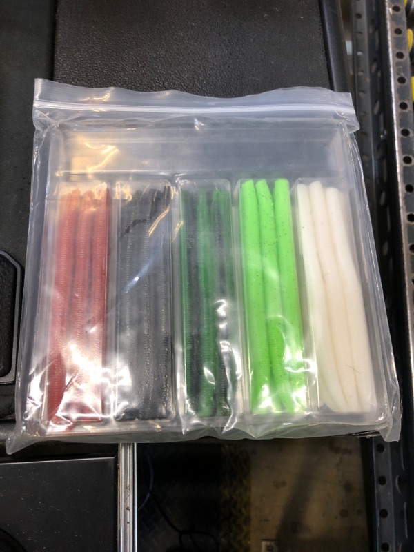 Photo 1 of Wacky-Worms-Bass-Fishing-Lure-Kit-Wacky-Rig-Worms-Soft-Plastic-Stick-Baits3 4" 5" 6 inch(5in, 5 Colors,30pcs)