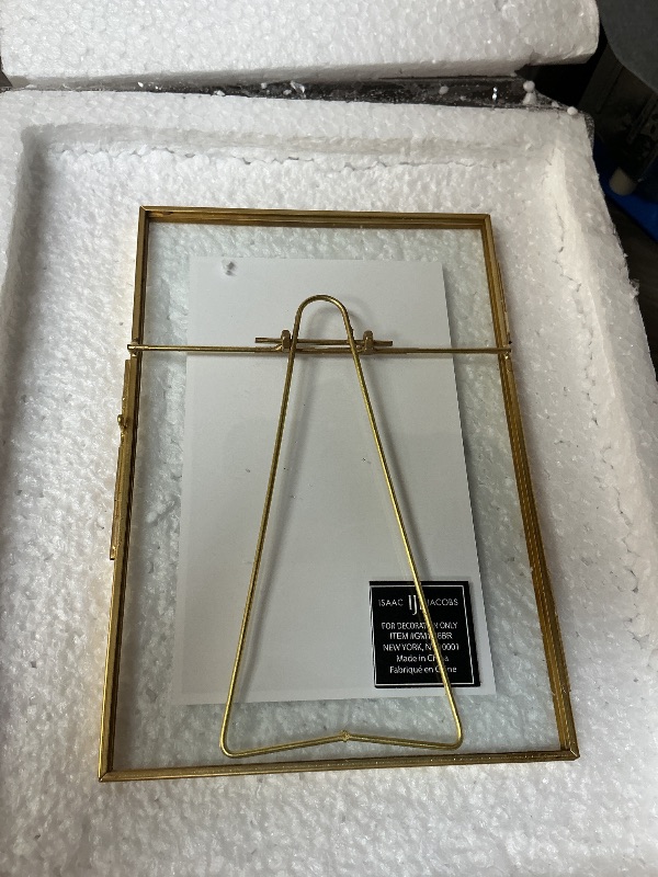 Photo 1 of Isaac Jacobs 4x6 , Antique Gold, Vintage Style Brass and Glass, Metal Floating Picture Frame (Vertical) with Locket Closure, for Photos, Art, & More, Tabletop Display (6x8 Antique Gold)