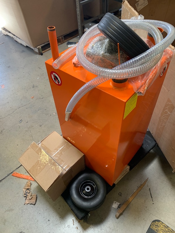 Photo 1 of 35 Gallon Fuel Caddy,Fuel Storage Tank with Manual Transfer Pump,Gasoline Diesel Fuel Container for Cars, Lawn Mowers, ATVs, Boats, More, Orange