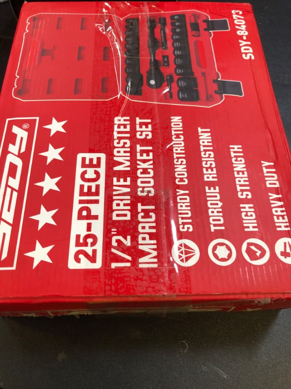 Photo 1 of 1/2" Drive Socket Wrench Set: 25-Piece SAE & Metric Impact Socket Ratchet Wrench Tool Set Socket Assortment with Storage Box for Repair Mechanic Garage