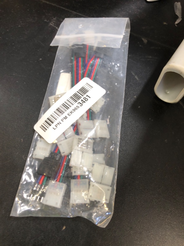 Photo 1 of ENQIMAOYI RGB 4 Pin 8mm LED Connectors kit, 10 Pack Solderless Connectors and 8pcck Conductor Strip to Power Adaptor Strip to Controller Jumper for 8mm Wide LED Lights Strip Tape