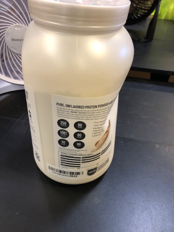 Photo 1 of Isopure Zero Carb 100% Pure Whey Isolate Protein Powder, Lactose Free, Gluten Free, With Vitamins, Unflavored, 25g Protein Per Serving, 3 Lbs, 47 Servings (Packaging May Vary)- 2027