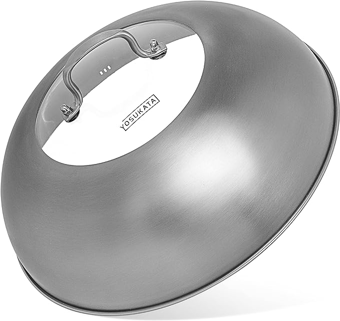 Photo 1 of YOSUKATA Wok Lid 13.6 Inch - Premium Stainless Wok Cover with Tempered Glass Insert Steam Holes - Dishwasher-Safe Lid for 14-Inch Wok - Chees Melting Dome for Griddle
