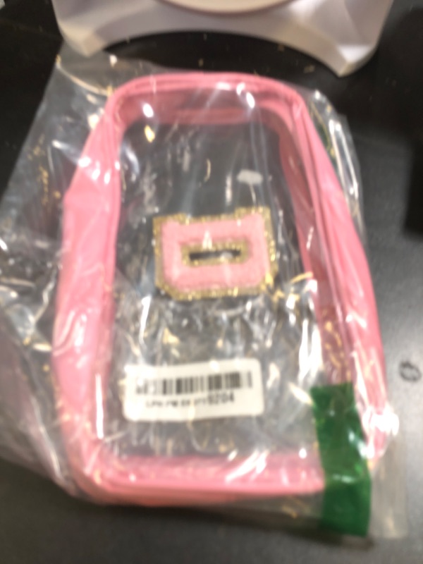 Photo 1 of Small Clear Personalized Initial Makeup Bag,Nylon Preppy A-Z Chenille Letter Patch Cosmetic Pouch Beach Toiletry Bag,Waterproof Zipper Travel Purse Storage Bag Organizer for Women Girls(Pink-Pink D)