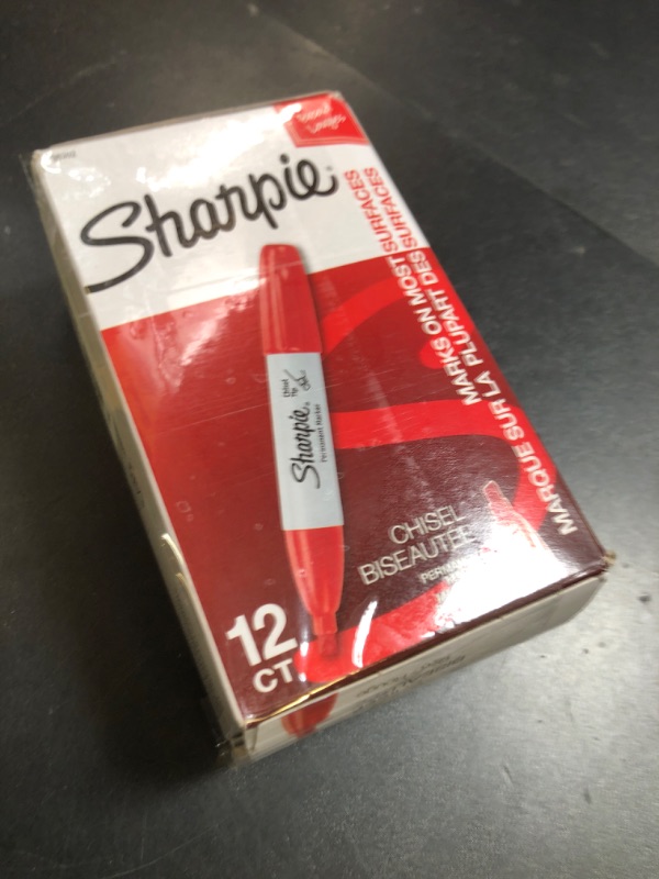Photo 1 of Sharpie Permanent Markers, Chisel Tip, Red, 12 Count