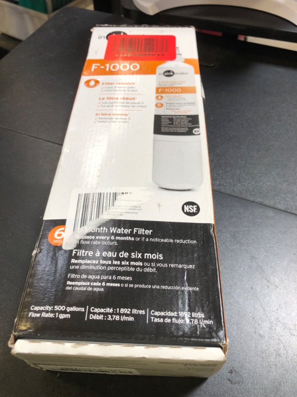 Photo 1 of INSINKERATOR F-1000 Under Sink Water Filter Replacement Cartridge for INSINKERATOR Water Filtration System, Chlorine Filter, White