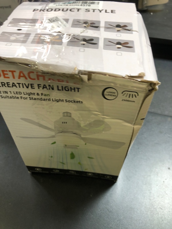 Photo 1 of Socket Fan Light with Lights Ceiling Fans with Remote and App Control 3 Colors 3000K-6500K 2800 Lumens Light Bulb Fan Screw in Small Ceiling Fans for Bedroom Living Room Kitchen Garage (White)