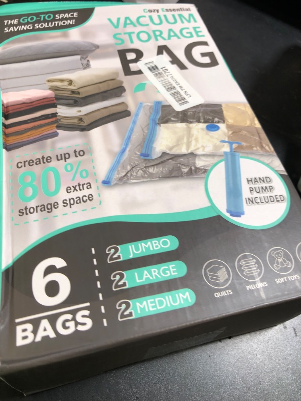 Photo 1 of 6 Pack Vacuum Storage Bags, Space Saver Bags (2 Jumbo/2 Large/2 Medium) Compression Storage Bags for Comforters and Blankets, Vacuum Sealer Bags for Clothes Storage, Hand Pump Included