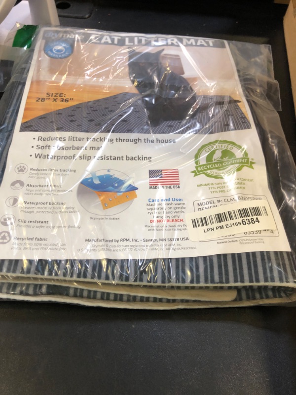 Photo 1 of Drymate XL Original Cat Litter Mat, Contains Mess from Box, Protects Floors, Urine-Proof, Machine Washable, Soft on Kitty Paws, Absorbent, Waterproof (USA Made, Recycled Content) (28”x36”)(GreyStripe)