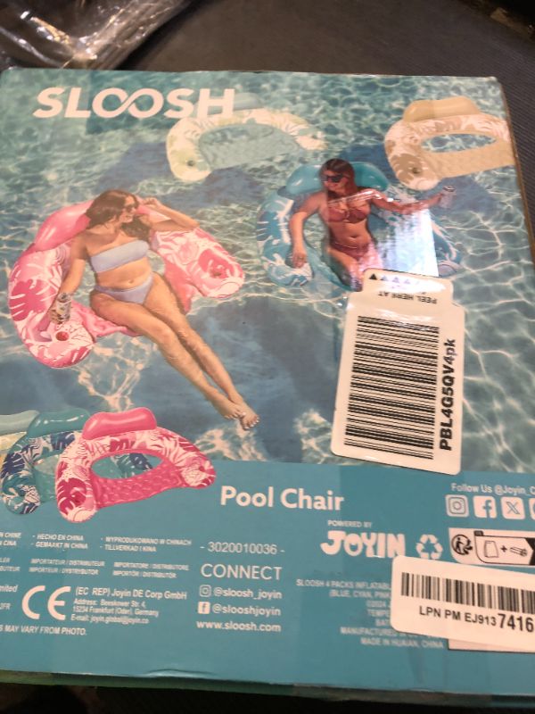 Photo 1 of SLOOSH Inflatable Pool Floats Adult, 4 Pack Pool Chairs with Cup Holders,Blow up Floats Chair,Hammock Noodle Mat Leaves Design for Summer Water Fun Swimming Party Beach,Blue, Cyan, Pink, Champagne