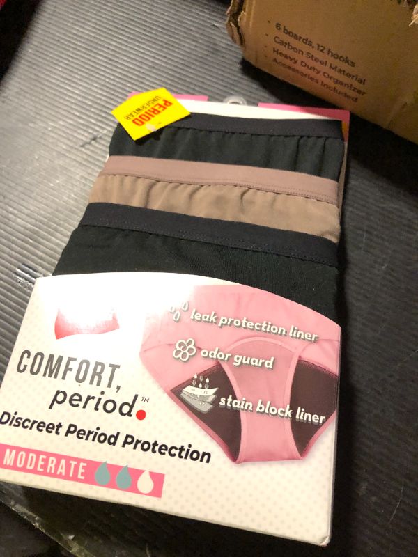 Photo 1 of Hanes Comfort, Women's Period Underwear, Moderate Leaks Protection, Washable Hipster Panties, 3-Pack, Warm Steel, Peppercorn Grey, Black