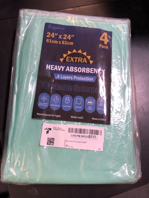 Photo 1 of 4 Pack 24” x 24” Extra Heavy Absorbency Washable Underpads, Waterproof Nursing Pads Incontinence Bed Pads, Reusable Washable Pee Pads for Dogs, Diaper Changing & Adults, Washable Puppy Pads