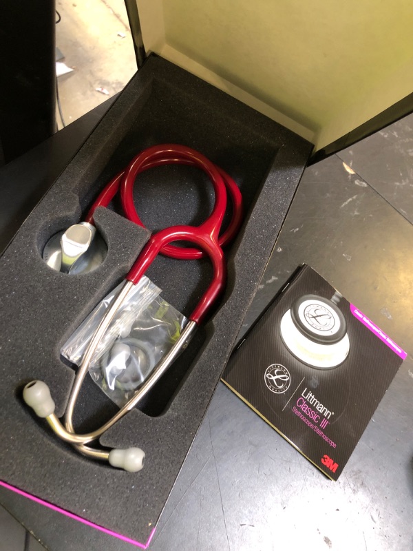 Photo 1 of 3M Littmann Classic III Monitoring Stethoscope, 5627, More Than 2X as Loud, Weighs Less, Stainless Steel Chestpiece, 27" Burgundy Tube