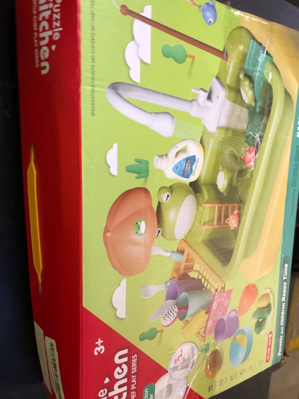 Photo 1 of Hapystar Toddler Kitchen Sink Toys, Play Sink with Running Water, Electric Faucet, Play Food, Kitchen Accessories, Pool Floating Fishing Toys for Water Play, Pretend Role Play Toys for Boys Girls