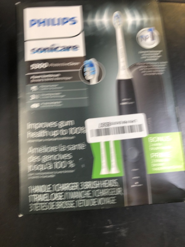Photo 1 of Philips Sonicare ProtectiveClean 5300 Rechargeable Electric Toothbrush, with Pressure Sensor, 3 Cleaning Modes, SmarTimer and QuadPacer, with 2 Bonus Brush Heads, Travel Case, Black, Model HX6423/34