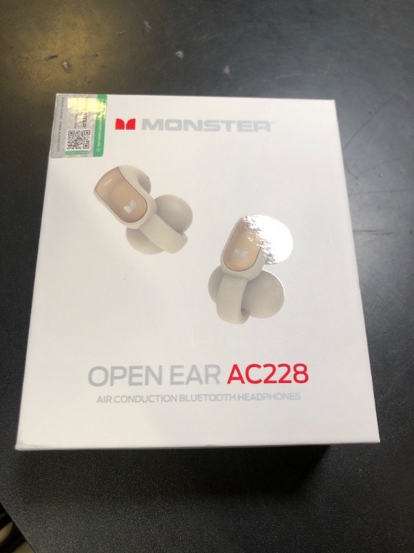 Photo 1 of Monster Open Ear AC228 Wireless Headphones, Clip-On Earbuds, Adaptive Comfort, Immersive Audio, Bluetooth 6.0 Open Ear Earbuds with ENC Clear Call, 30H Playtime, IPX5 Water Resistant for Sport, White