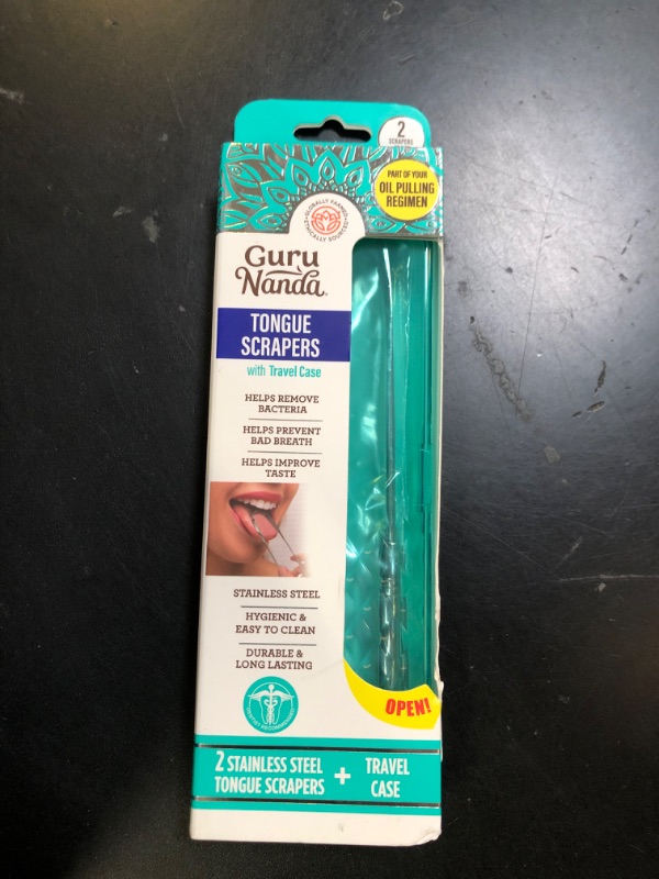 Photo 1 of GuruNanda Tongue Scraper for Adults (2 Pack) with Travel Case, 420 Medical-grade 100% Stainless Steel Tongue Cleaner, Aids in Fresh Breath & Oral Care