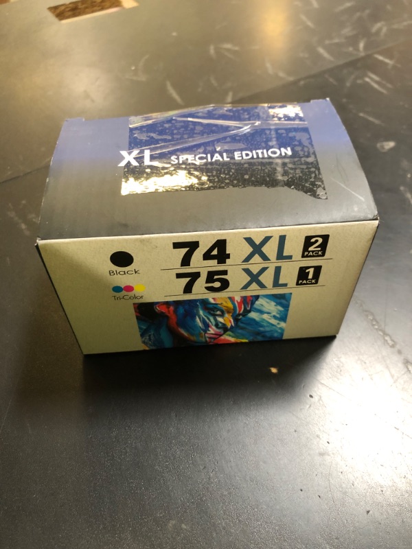 Photo 1 of Ink Cartridges HP 74/75XL. Works with HP Deskjet D4260 D4360, Officejet J6480 J5780 Photosmart C4280 C5280 C4480 Printers. 3 Pack (2xBlack, Tri-Color)