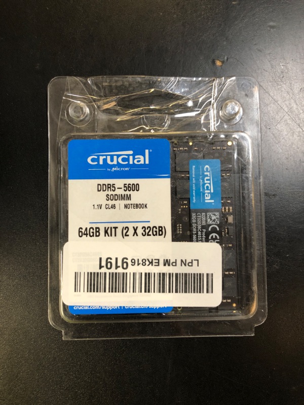 Photo 1 of Crucial 64GB DDR5 RAM, 5600MHz (or 5200MHz or 4800MHz) Laptop Memory Kit, SODIMM 262-Pin, Compatible with 13th Gen Intel Core and AMD Ryzen 6000 - CT2K32G56C46S5