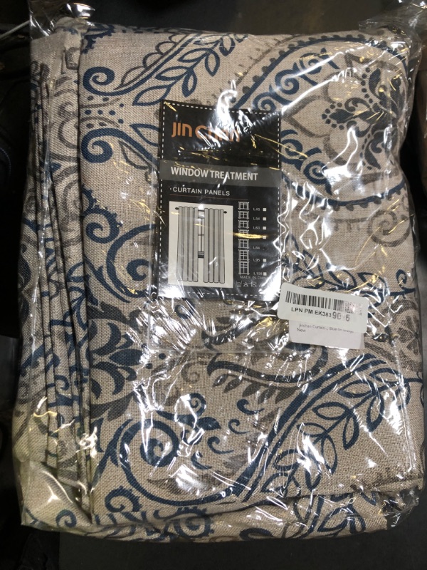 Photo 1 of jinchan Curtains for Bedroom, Room Darkening Curtains 84 Inch Length 2 Panels Set, Linen Textured Medallion Drapes for Living Room, Vintage Damask Pattern Window Treatments, Blue on Greige