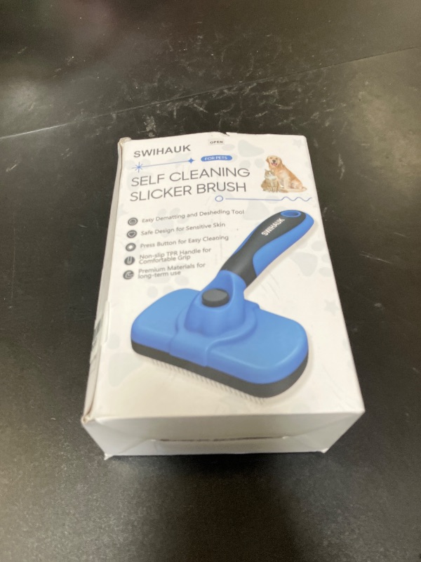 Photo 1 of Swihauk Self Cleaning Slicker Brush - Skin Friendly Deshedding Grooming Tool for Dogs & Cats, Suitable for Shedding & Haired Pets, with Pet Supplies Accessories, Blue