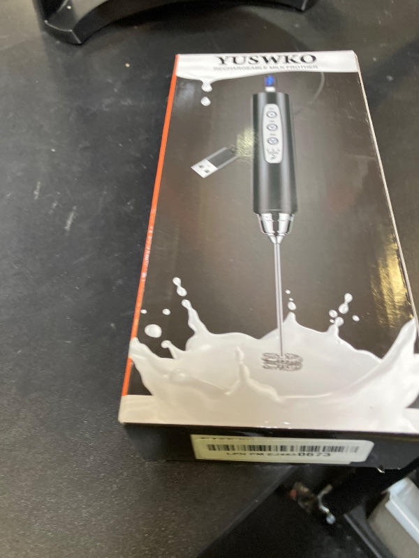 Photo 1 of YUSWKO Black Handheld Milk Frother Wand for Coffee, Rechargeable Electric Whisk with 3 Heads 3 Speeds Drink Mixer Coffee Frother For Latte, Cappuccino, Hot Chocolate, Egg