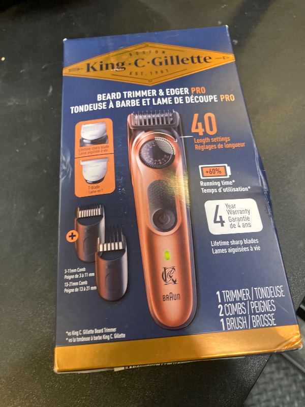 Photo 1 of King C. Gillette Beard Trimmer PRO with 40 beard length settings in precise 0.5mm steps, cordless design & 1 trimmer, 1 brush, 2 combs, 1 charger and 1 T-blade