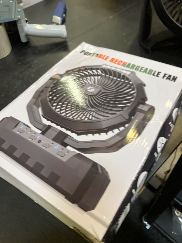 Photo 1 of 24000mAh Camping Fan - Detachable Rechargeable Battery Operated Fan with Light & Hook for Tent, Outdoor - USB Table Fan with 4 Speeds for Picnic, BBQ, Fishing, Travel, Hurricane