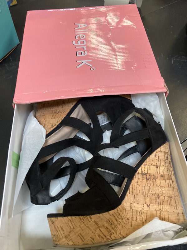 Photo 1 of Allegra K Women's Platform Peep Toe Cutout Caged Cork Black Wedge Heel Sandals 8.5 M US