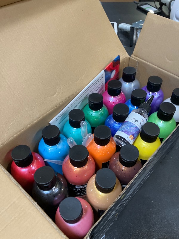 Photo 1 of Nicpro 18 Colors 8.45oz Metallic Acrylic Pour Paint Supplies Kit, Large Volume Ready to Pour Premixed High Flow Pouring Paint Set with Silicone Pouring Oil, Gloves, Instructions for Beginner DIY