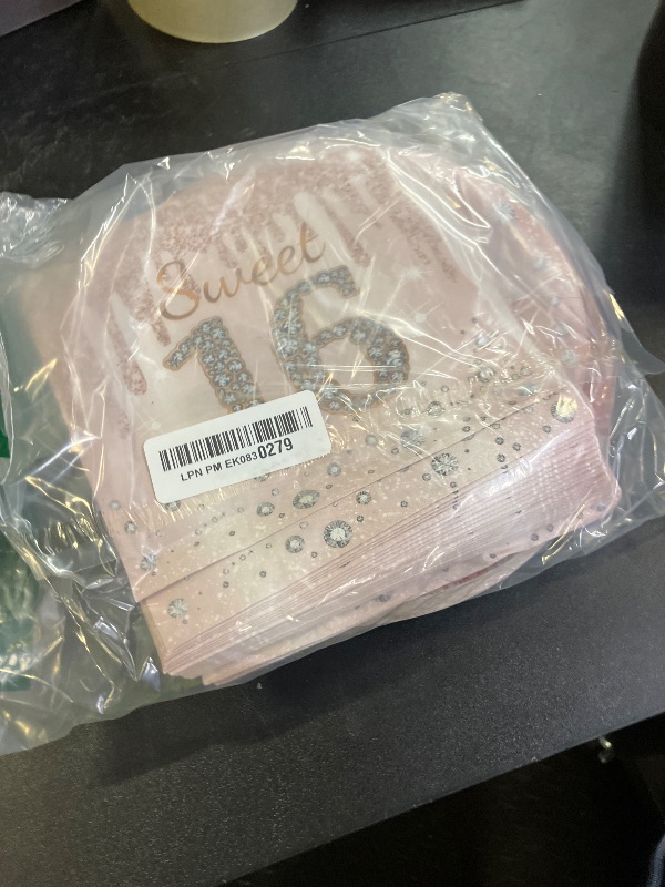 Photo 1 of CHUNNIN 200 PCS Rose Gold Sweet 16 Party Plates Napkins Pink Rose Gold Tableware Set for Girls Sweet 16th Party Decoration Dessert Plates Forks Serve 50 Guests for Girls 16th Birthday Party Supplies