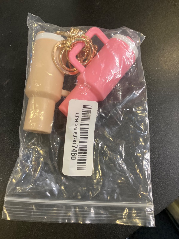 Photo 1 of ERTUNA 3Pack Mini Tumbler Keychain Accessories for Stanley Cup, 2 Way Cute Charms Chapstick Lip Balm Holder for Women Purse Handbag - Pink+White+Almond