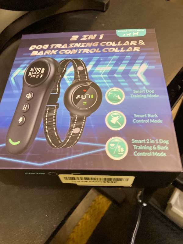 Photo 1 of 2-in-1 Dog Shock Collar & Dog Bark Collar - Smart Anti Barking Dog Training Collar with 5 Adjustable Sensitivity & 3300FT Remote for All Breeds IP67 Waterproof Rechargeable E-Collar (Green)