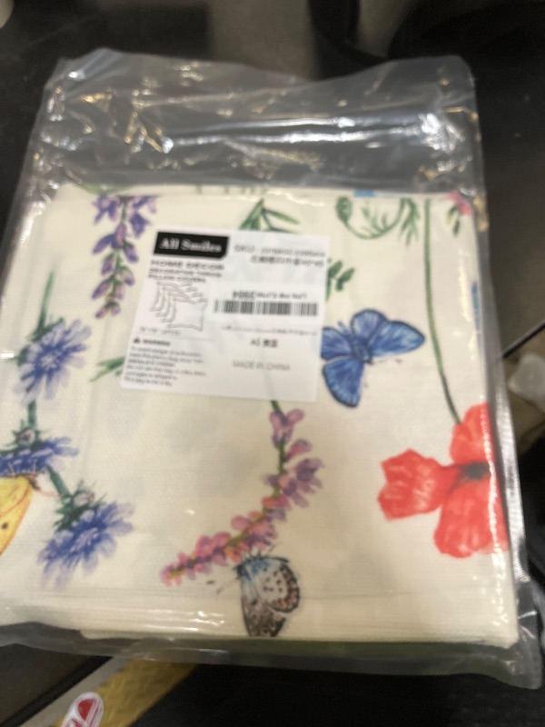Photo 1 of All Smiles Outdoor Patio Throw Pillow Covers 18x18 Set of 4 Spring Summer Garden Flowers Farmhouse Décor Outside Furniture Bench Chair Decorative Cushion Cases for Swing Deep Seat Bed Couch Sofa