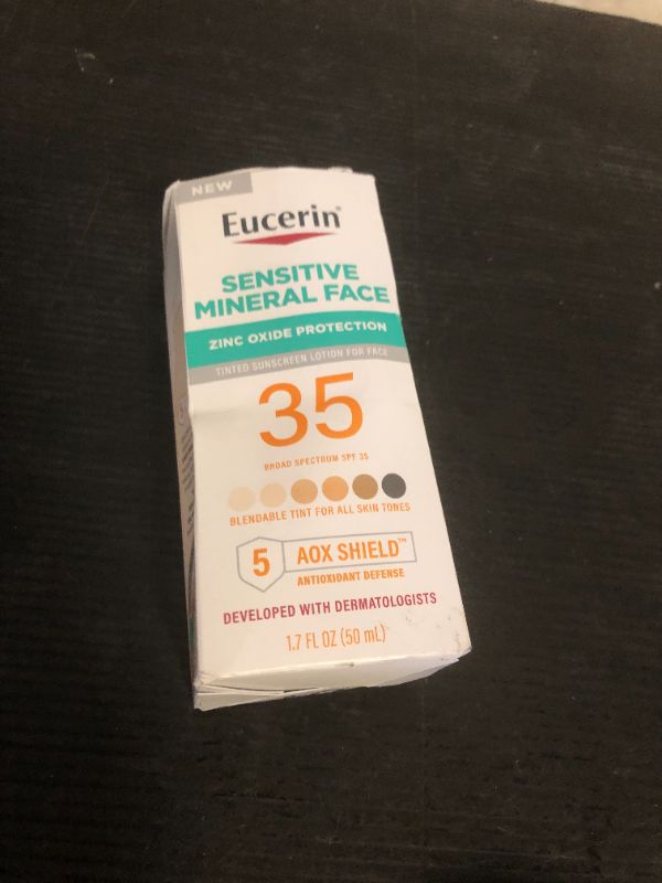 Photo 1 of Eucerin Sun Tinted Sensitive Mineral Face Sunscreen Lotion SPF 35, Non-Comedogenic Mineral Sunscreen with Gentle Zinc Oxide Protection for Sensitive Skin, 1.7 Fl Oz Bottle