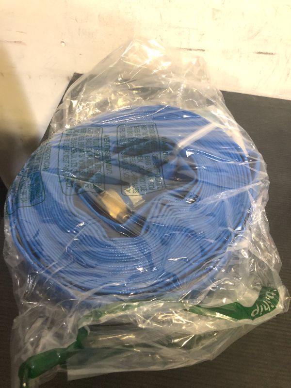 Photo 1 of DAVCO 1.25" ID x 50 ft Pool Backwash Hose, Heavy Duty Reinforced Blue PVC Lay Flat Water Discharge Pump Hoses For Swimming Drain Pools and Clean Filters, with Brass NPT Pin Lug and KC Nipple Fittings