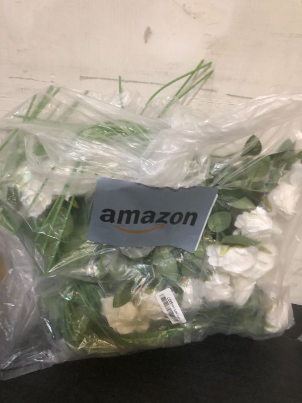 Photo 1 of Waipfaru 50 Pcs White Roses Artificial Flowers Bulk, Real Touch Velvet Roses with Wrapping Paper, Fake Flowers for Wedding Centerpieces Bridal Bouquet Valentines Mothers Day Decor
