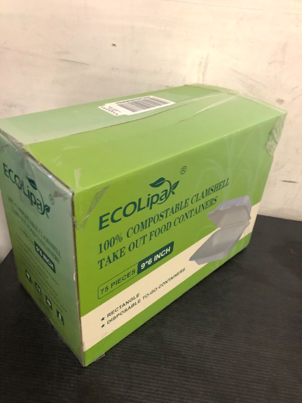 Photo 1 of ECOLipak Clamshell Take Out Food Containers, 9 * 6 inch 75-Pack Disposable To Go Containers, To Go Boxes for Food Salad