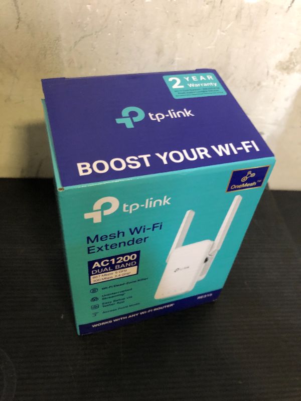 Photo 1 of TP-Link AC1200 WiFi Extender, 2025 Wirecutter Best WiFi Extender, 1.2Gbps home signal booster, Dual Band 5GHz/2.4GHz, Up to 1600 Sq.ft and 32 Devices, EasyMesh Compatible, One Ethernet Port (RE315)