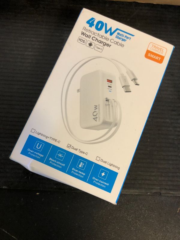 Photo 1 of Retractable USB C Charger Wall Plug with Dual 35.5in/90cm Type C Cables Cords,40W Fast Charging Foldable Block Multi Charger for All Devices for iPhone 16/15/14/13/12/11,iPad,Galaxy,Pixel