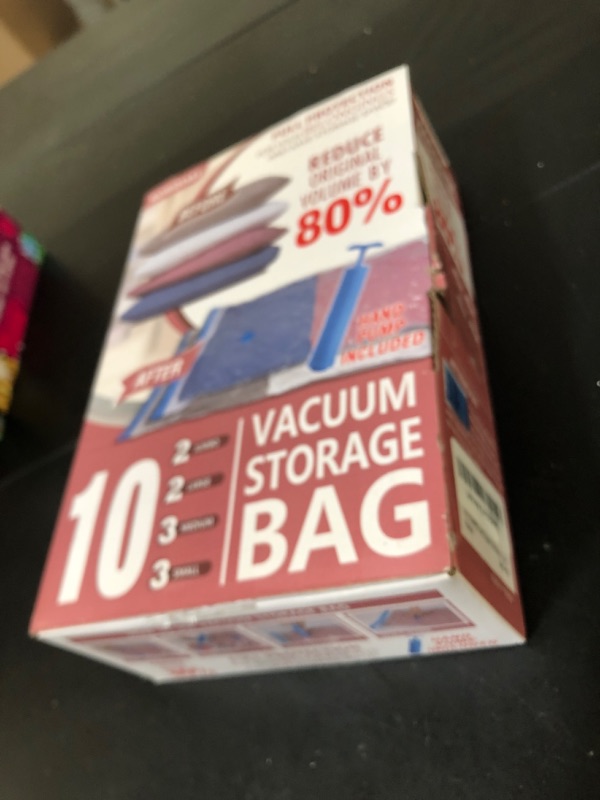 Photo 1 of 10 Space Saver Vacuum Sealed Storage Bags (2 Jumbo/2 Large/3 Medium/3 Small) with Hand Pump, Seal Bags for Clothing, Comforters, Pillows, Towel, Blanket Storage, Bedding