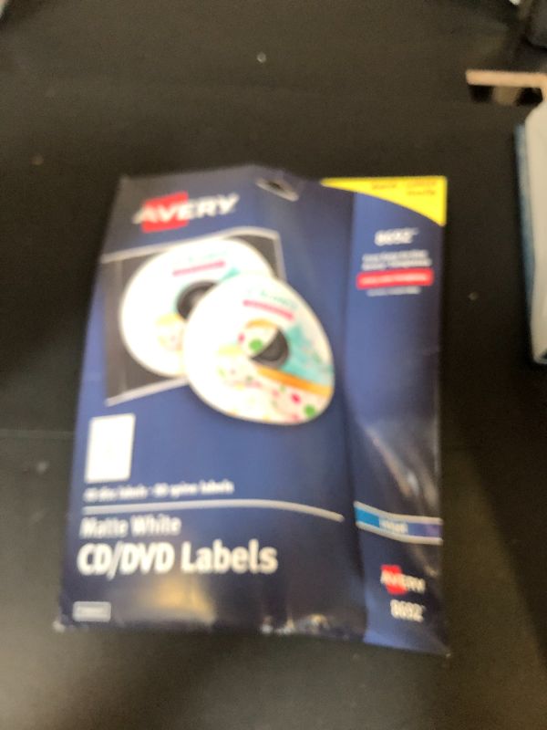 Photo 1 of Avery Printable CD Labels, Matte White, Permanent Adhesive for Inkjet Printers, Includes 40 CD & 80 Spine Sticker Labels to Write On (8692)