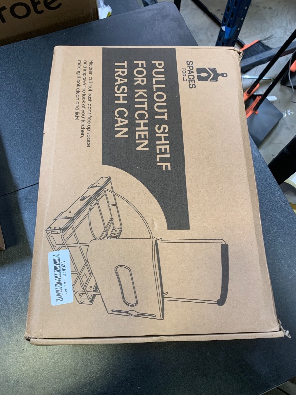 Photo 1 of Spaces Tools Pull Out Trash Can Under Cabinet Shelf - Under Sink Trash Can Pull Out Slider for 30–40 Quart Cans Up to 125 lb - Cabinet Trash Can Pull Out Kit w/Garbage Bag Holder - (Can Not Included)