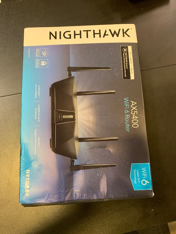 Photo 1 of NETGEAR Nighthawk 6-Stream Dual-Band WiFi 6 Router (RAX54S) – Security Features, AX5400 Wireless Speed, Up to 5.4 Gbps, Covers up to 2,500 sq. ft., 25 Devices - 1-Year Armor Subscription Included