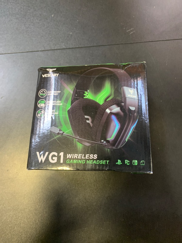 Photo 1 of WESEARY Wireless Gaming Headsets for PC, PS5, PS4, Switch, Mac, 2.4GHz Wireless Gaming Headphone with ENC Noise Canceling Microphone, Bluetooth 5.4, Cool Lighting, 50H Battery, 50mm Driver
