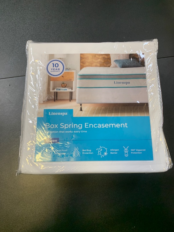 Photo 1 of LINENSPA Box Spring Encasement | Queen Size Box Spring Cover | Zippered and Waterproof Protector, Complete Protection | White