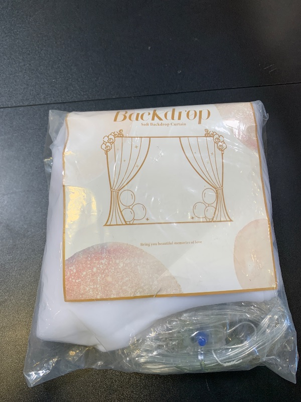 Photo 1 of 10x10ft White Tulle Backdrop Curtain with Lights String for Parites, Sheer Backdrop Curtains for Wedding Baby Shower Birthday Party Photo Shoot Decorations